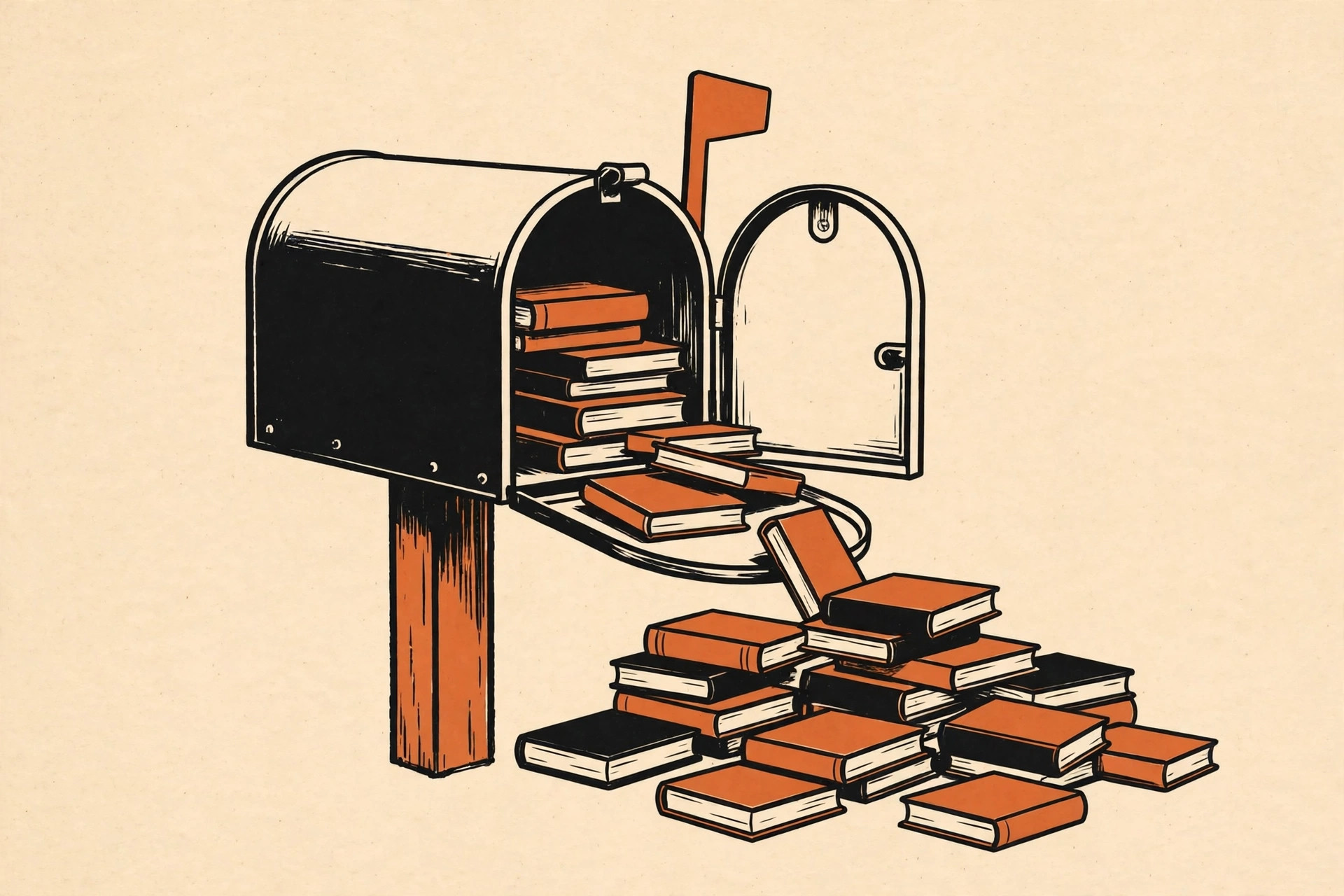 A mailbox overflowing with books