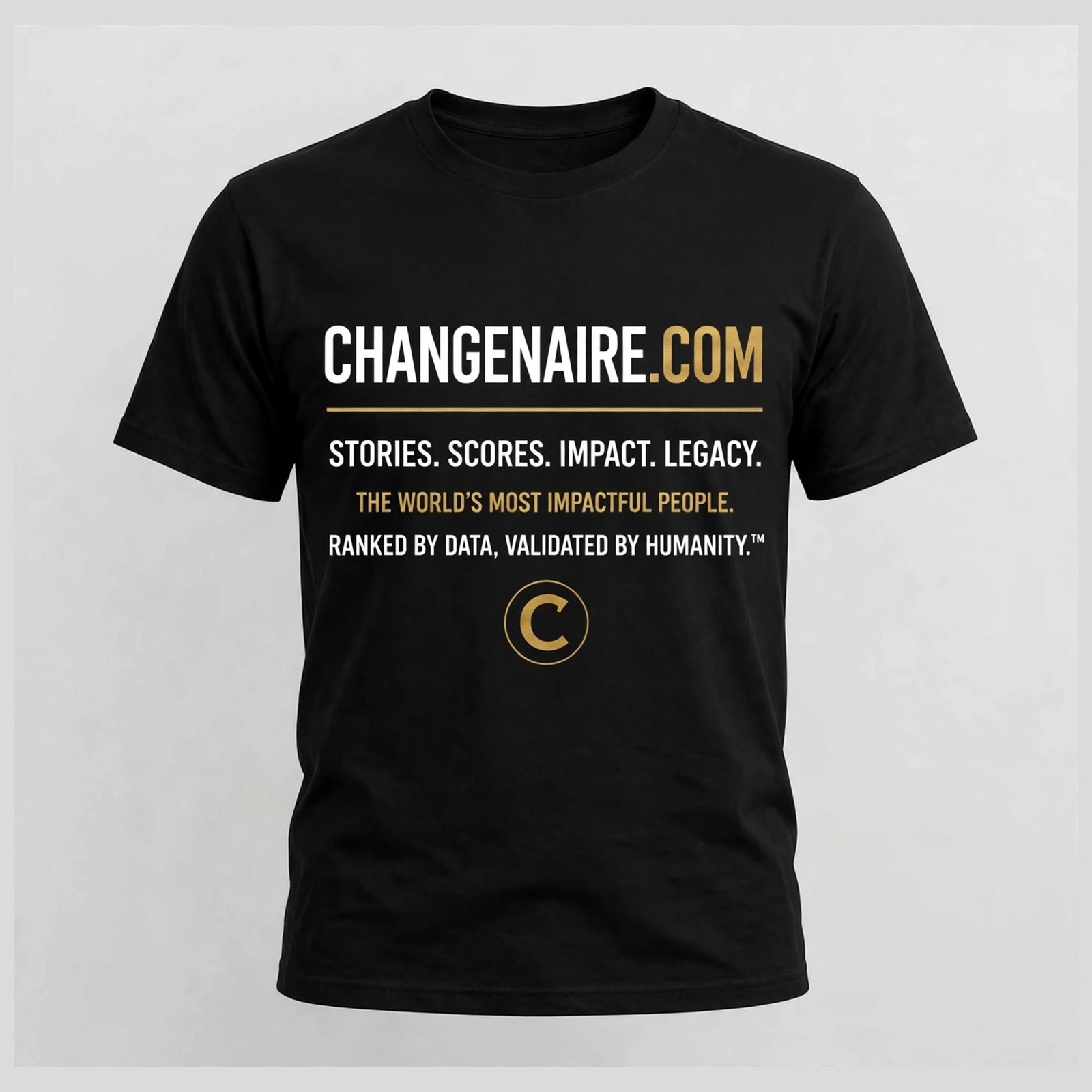 Changenaire.com impact tee — stories, scores, impact, legacy